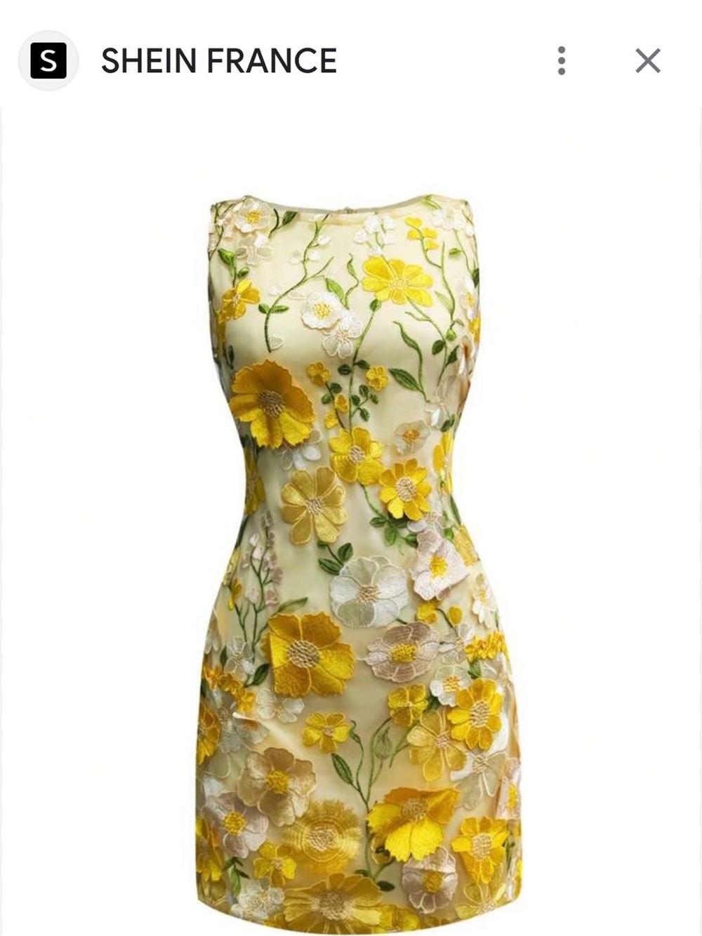 SHEIN Yellow Floral 3D Embroidered Mini Dress Designer Look Size Small